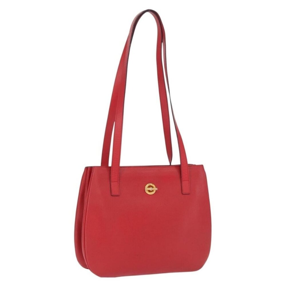 Authentic CELINE Shoulder Bag Leather Red Gold